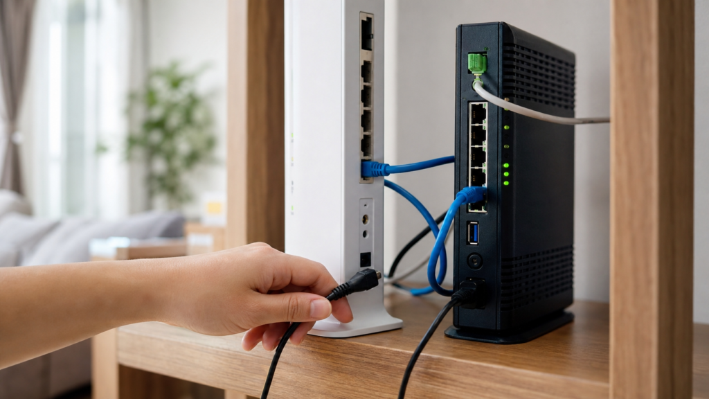 ルーターの再起動を行う手元