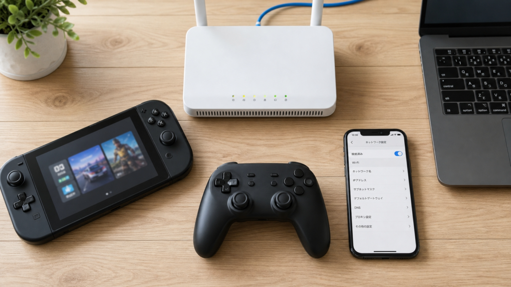 Switch・PS5・Xbox・PC・スマホを並べた様子