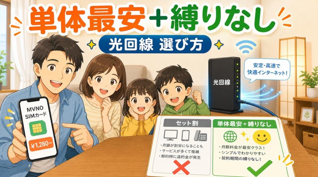 格安SIM家族の光回線は「セット割」より「単体最安+縛りなし」で選ぶ